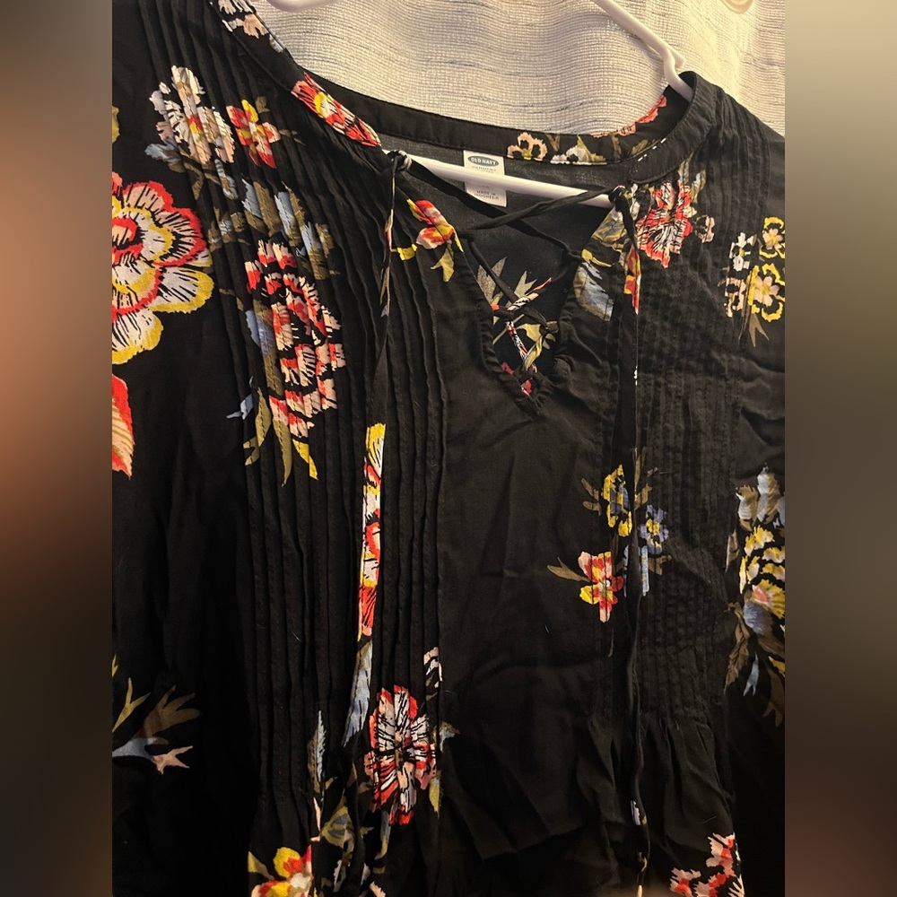 Women’s Black Floral Boho Top, Size XL